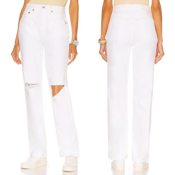 RE/DONE 90s High Rise Loose Jeans Size 24 White Distressed Ripped Denim - Picture 1 of 9
